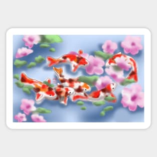 Cherry blossoms and koi carp in purple water Sticker